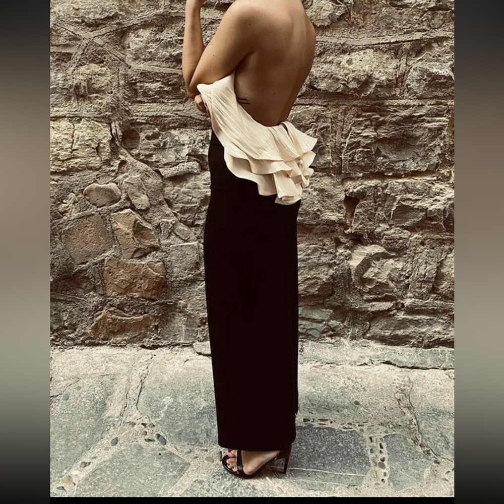 Zara black, backless dress with ruffle